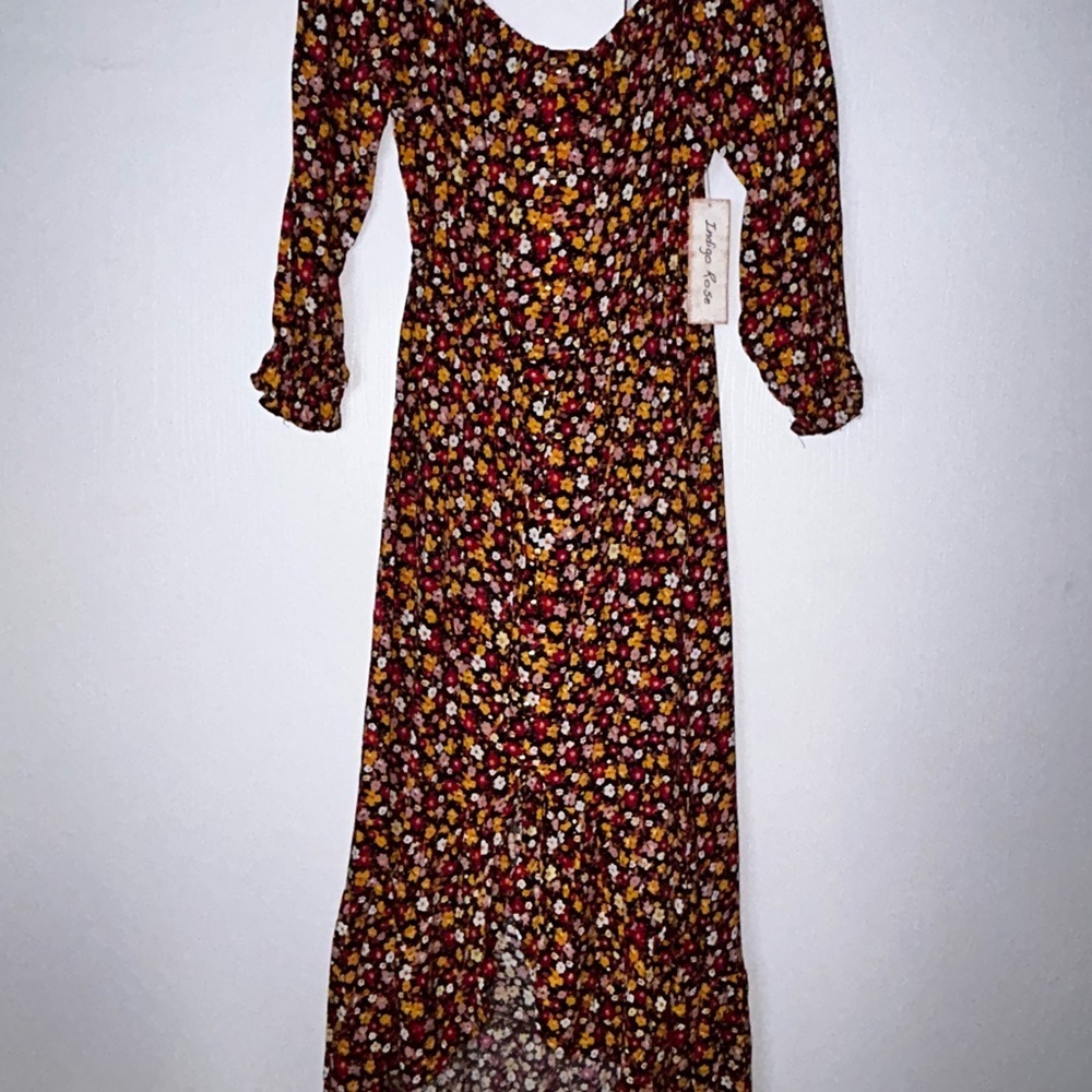 NWT indigo rose Floral Long Sleeve maxi Dress